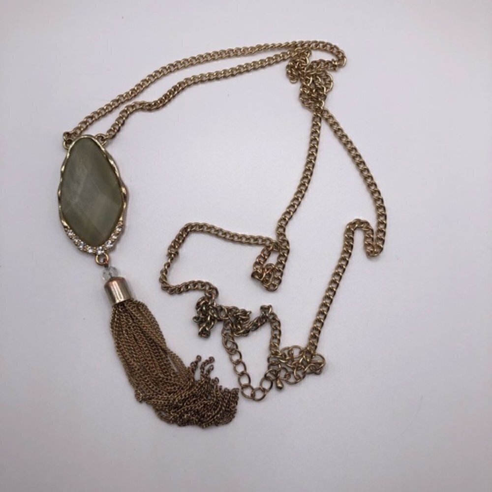Boutique Stone‎ and Tassel Long Preppy Boho Statement Necklace 24”